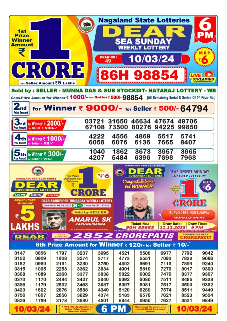 10 march lottery sambad 6 pm results