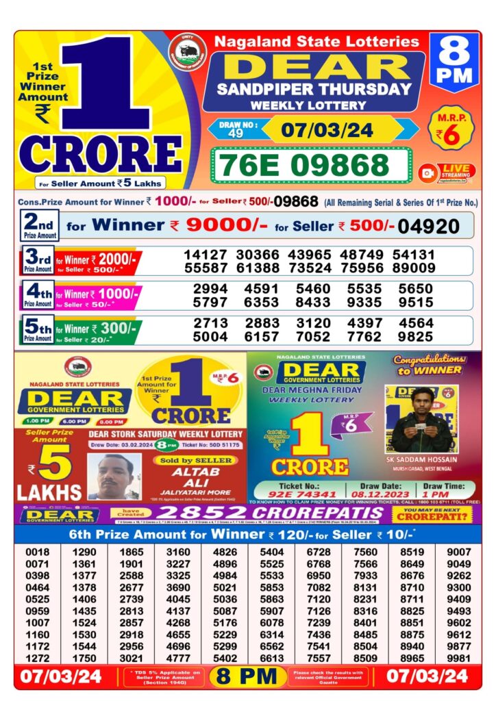 Lottery Sambad Old 1 PM, 6 PM & 8 PM Result