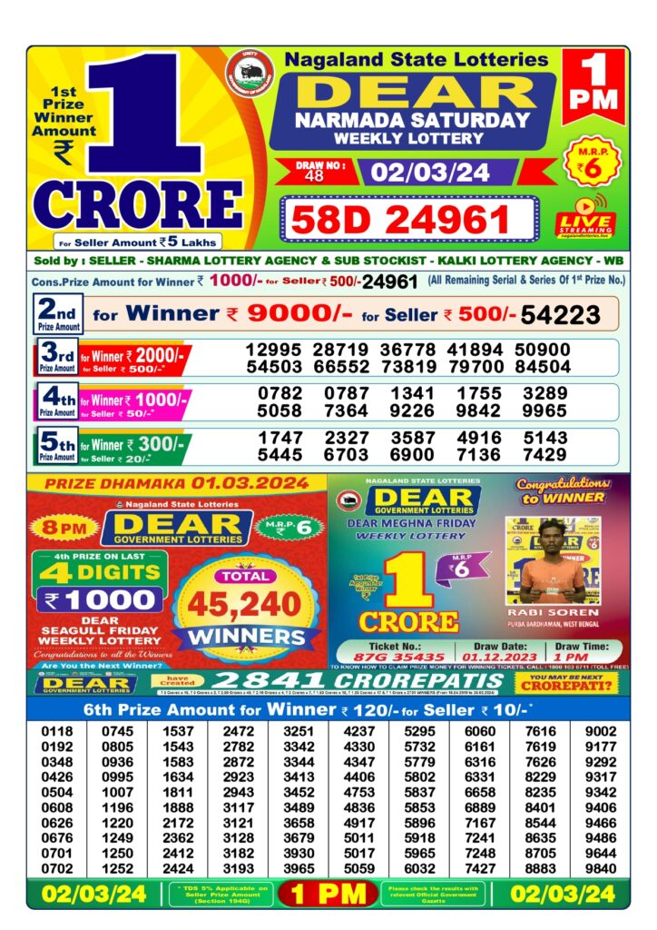 Lottery sambad 02 03 24 Today 1 pm Result