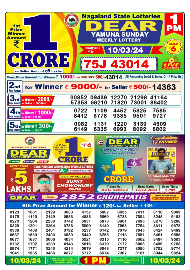 10 march lottery sambad 1 pm results